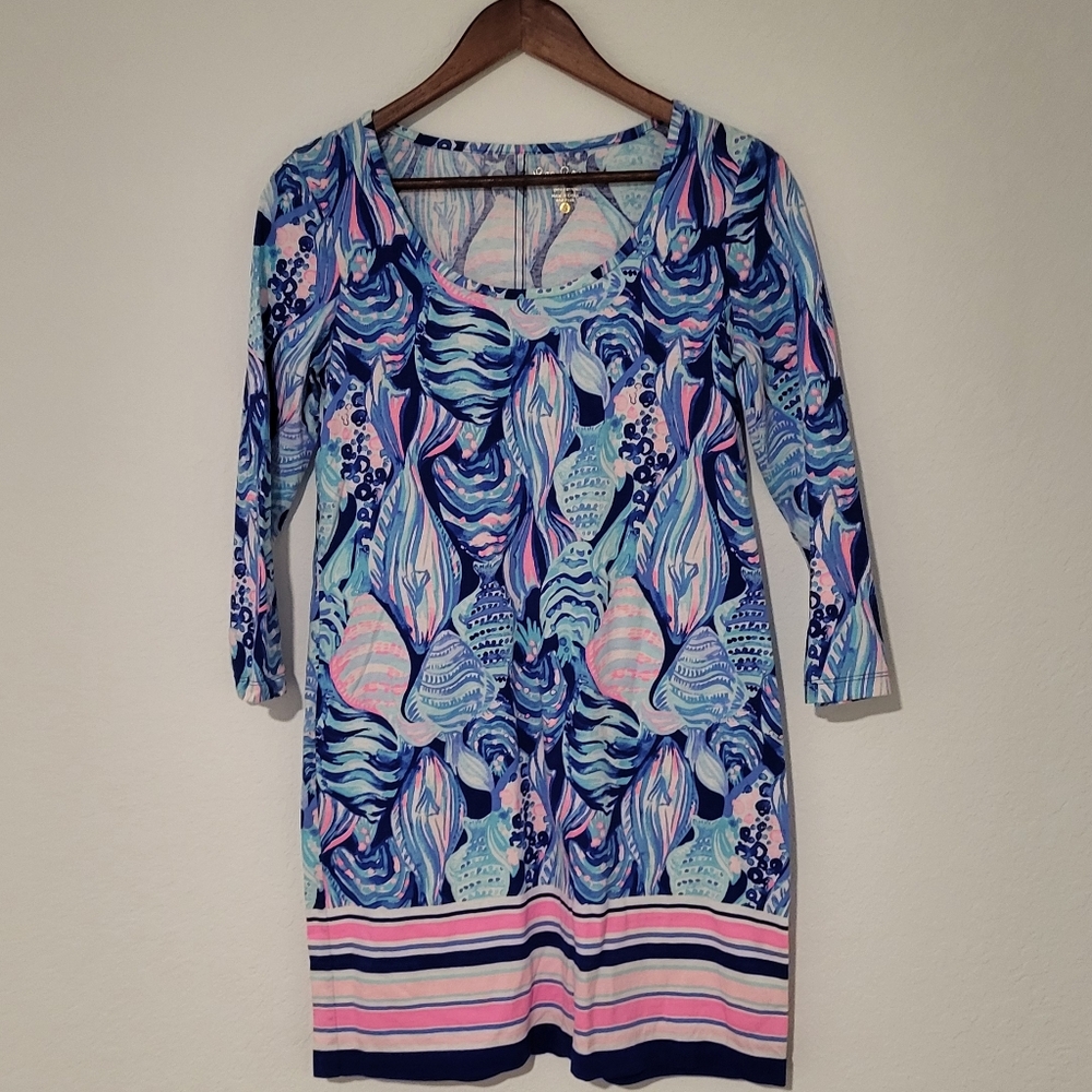 Lilly Pulitzer Beacon Jersey Knit Fish Striped Shift T-shirt Dress, S
